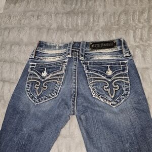 Rock Revival Dark Blue Skinny Jeans with Embroidered Pockets